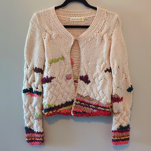 Charlie & Robin knit woven cream and multicolour ribbon cardigan/jacket XS - Picture 1 of 7
